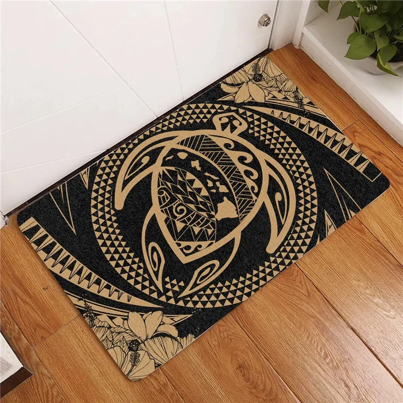 Hawaii Kakau Honu Hibiscus Tornado Polynesian Door Mat 3D Prined Doormat Non Slip Door Floor Mats Decor Porch Doormat