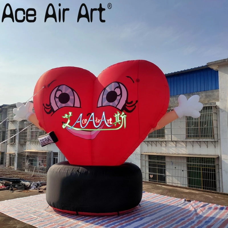 Attractive Designed Giant Inflatable Red Heart Shape Model with Base for Decoration Advertising