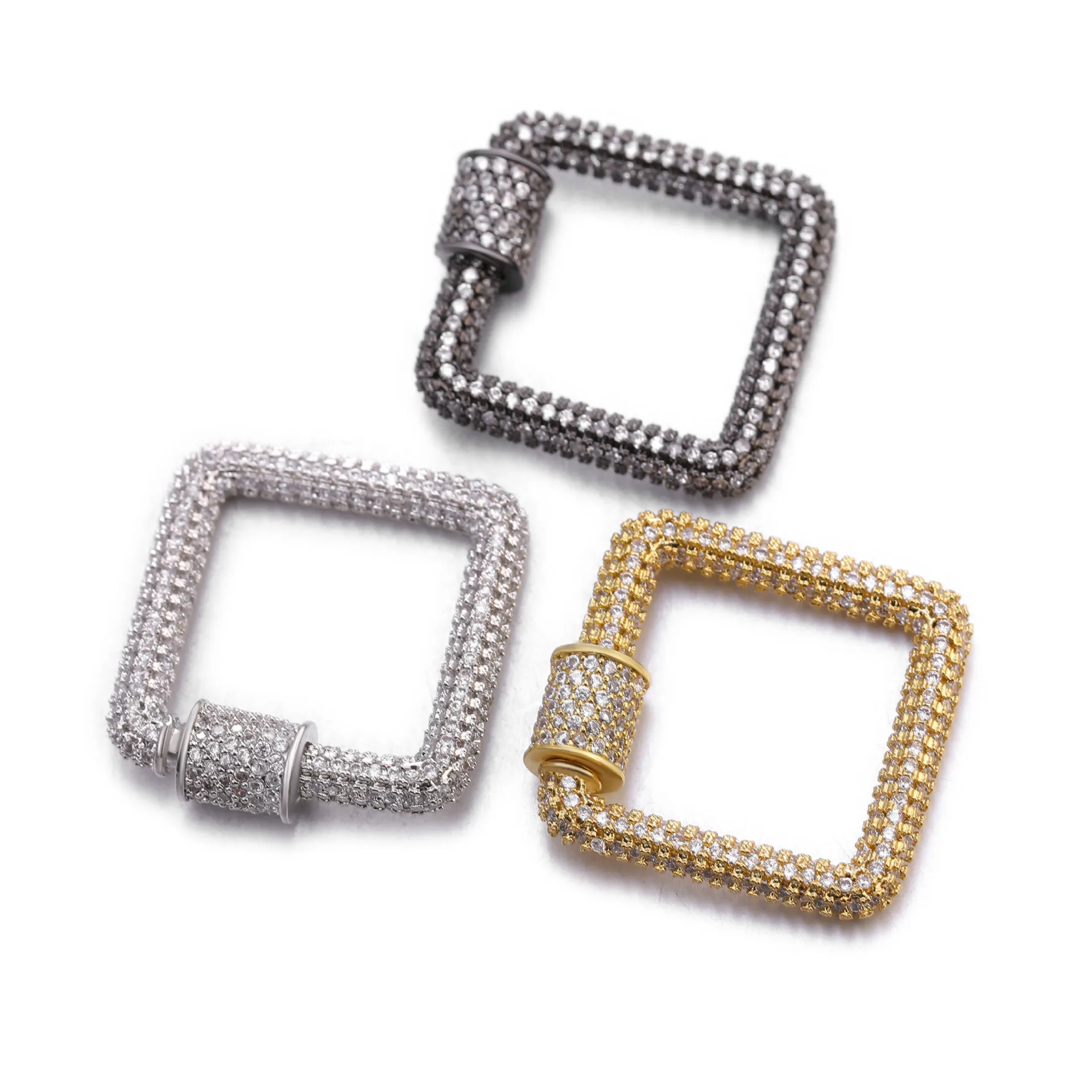 

3PCS Square Shape Crystal Zirconia Clasp Cross Lock Carabiner Pave Jewelry Findings