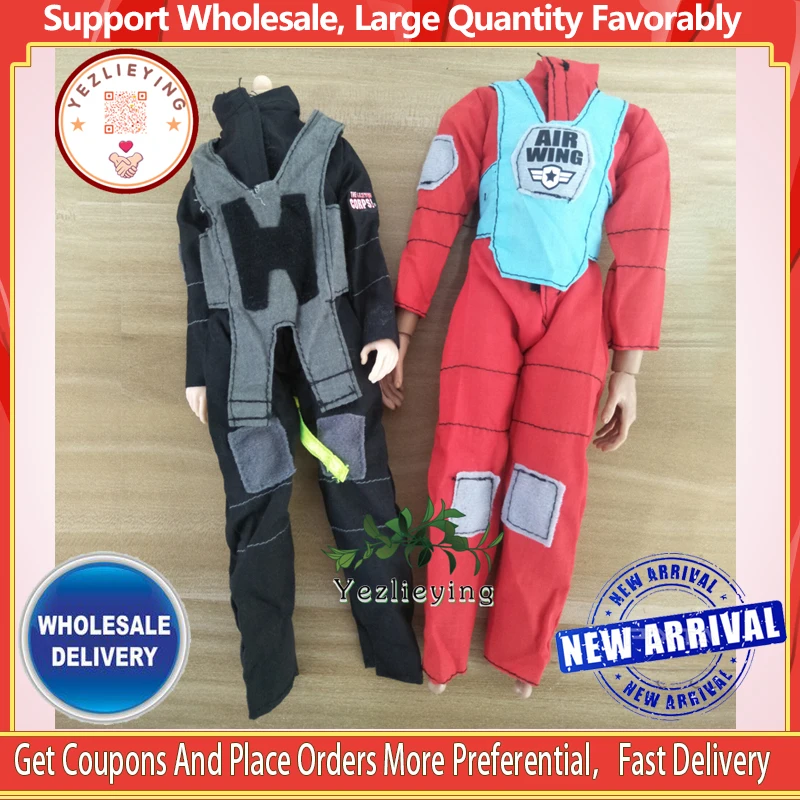 1/6 Scale Action Figure Accessory Male Clothes BK/Red Pilot Coverall Suit Pilot Uniform Jumpsuit Coat For 12Inch Body 1/6 Figure