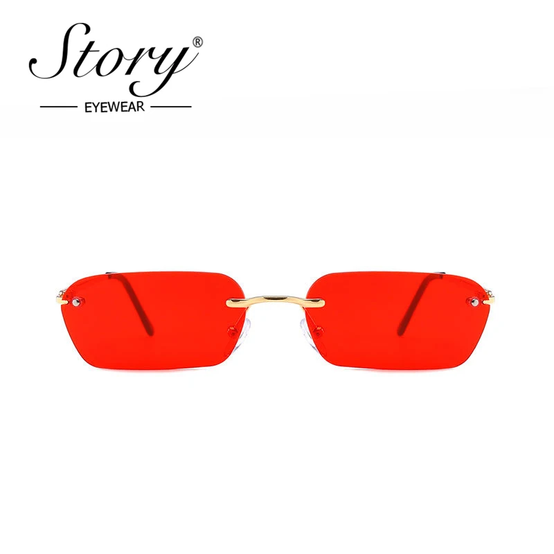 STORY fashion rectangle sunglasses women men 2019 luxury brand vintage colored lens eyewear festival party frameless sun glasses