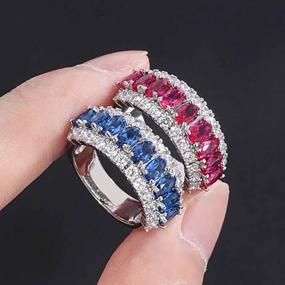 Vintage Blue Corundum Gemstone Big Ring for Women Cocktail Party Finger Bands Jewelry Anniversary Gifts Accessories Wholesale