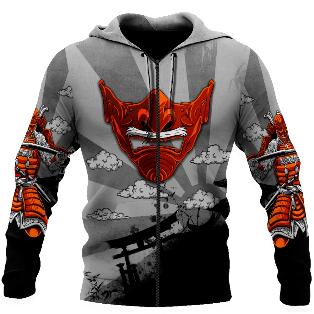 

HX Japanese Sakura Samurai Zip Hoodie 3D Graphics Men Women Casual Sweatshirt Hip Hop Streetwear Men Clothing