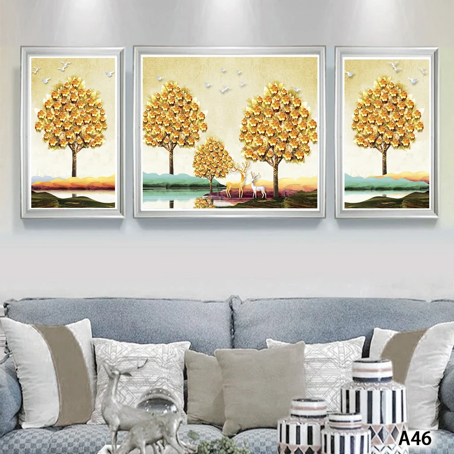 

Modern Abstract Oil Painting Print on Canvas 3pcs Solid Thick Oil Animal Deer Tree Canvas Art Wall Art Picture for Home Decor