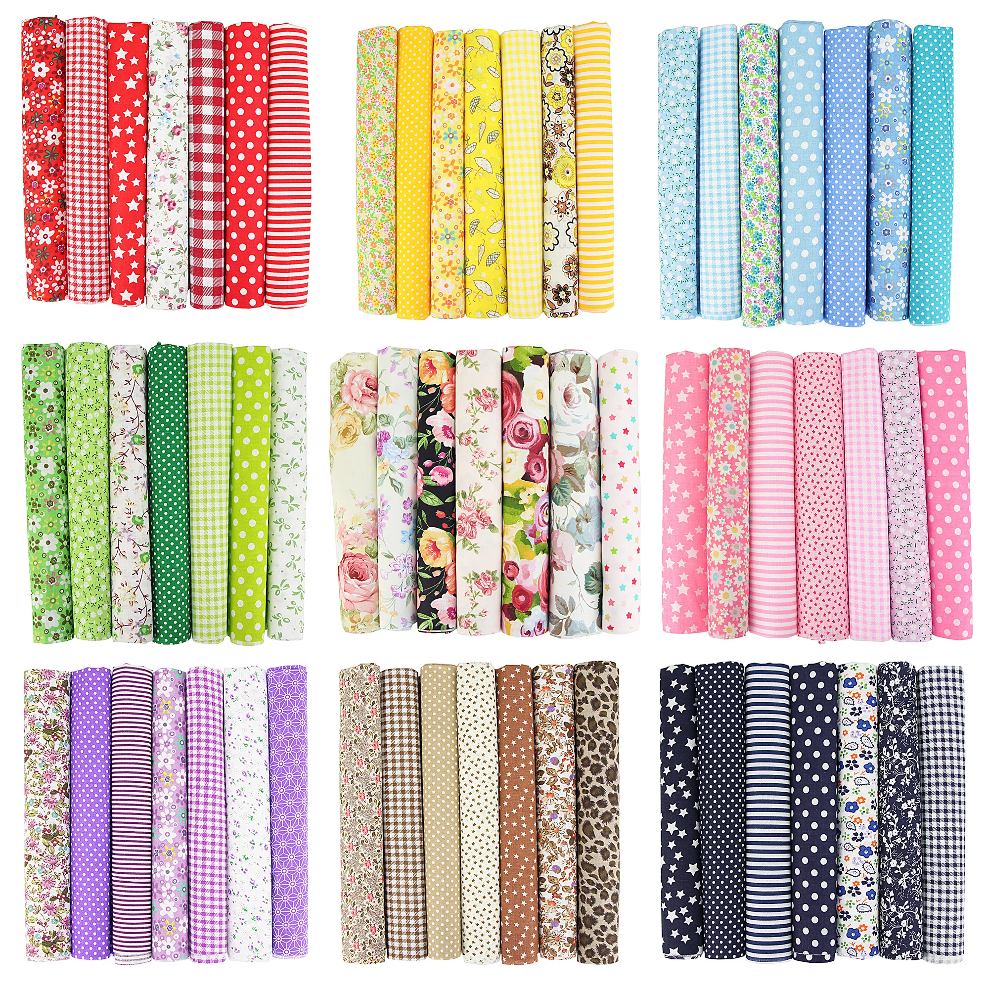 7PCS 25 x 25cm/50 x 50cm Squares Cotton Craft Fabric Cloths for DIY Bundle Patchwork Quilting Sewing Scrapbooking Artcraft