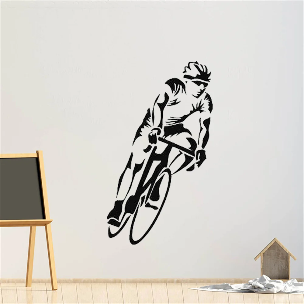 Mural Bicycle Wall Stickers Cyclist Vinyl Decal Boys Room Decor Bike Cycling Race Murals Cool Removable Decals