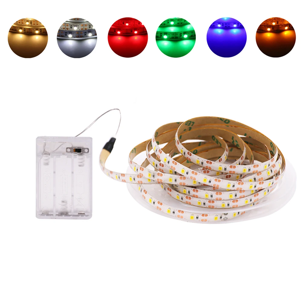 Tira de luces LED de 5V, cinta Flexible alimentada por batería para retroiluminación de TV, decoración de habitación, 60Led/m, SMD 2835, 3528, blanco, rojo, azul, amarillo