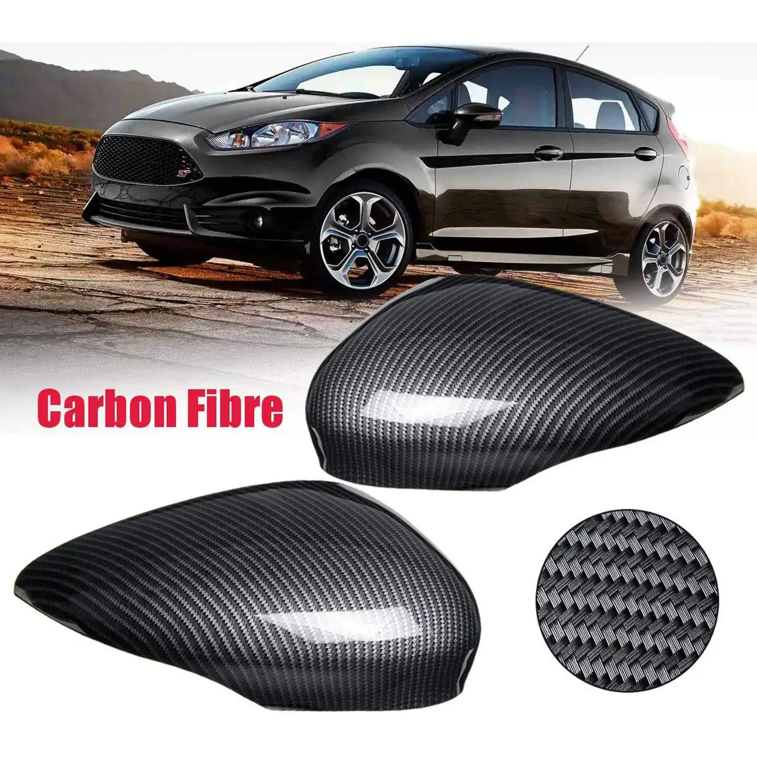 

Car Wing Door Carbon Fiber Rear View Mirror Cover Trim Case for for Ford Fiesta Mk7 2008 2009 2010 2011 2012 2013 2014-2017