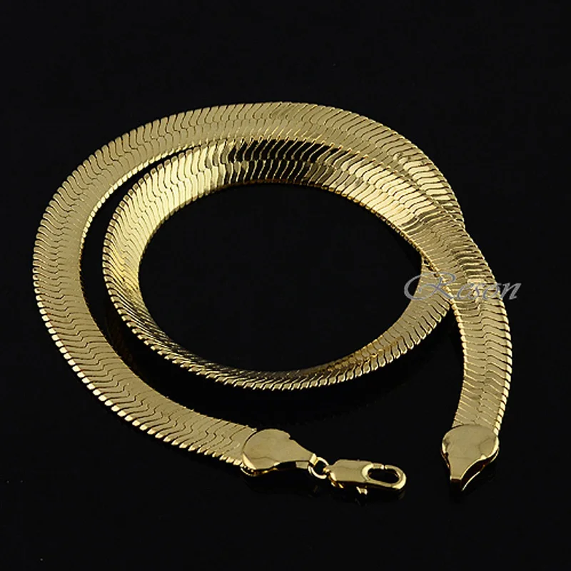 1pcs 10mm Men Women Yellow Gold Color Big Thick Herringbone Chains Necklace