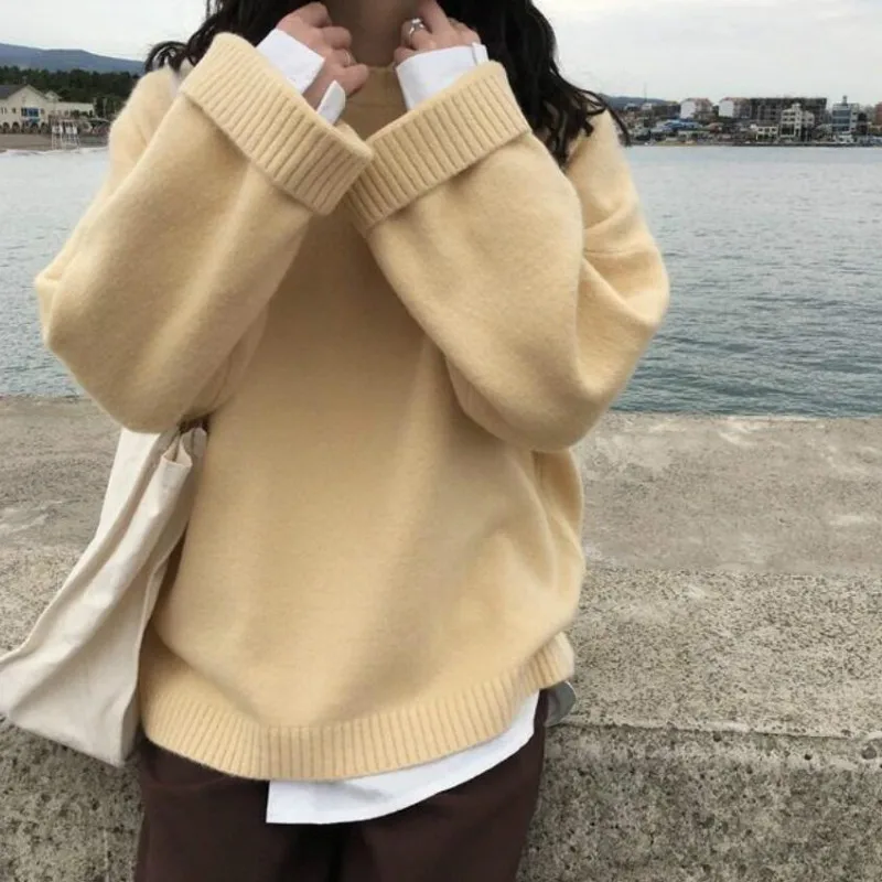 Sweaters Women Temperament Chic Ulzzang Solid Flare Sleeve Trendy Ladies Sweater Winter Fall Soft Preppy Basic Woman Knitwear