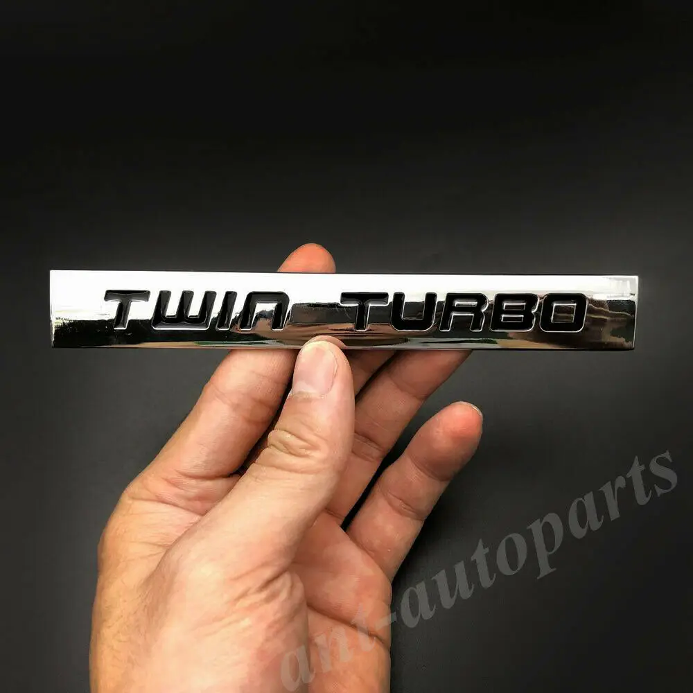 Metal Chrome Twin Turbo Engine Car Trunk Emblem Badge Decals Sticker