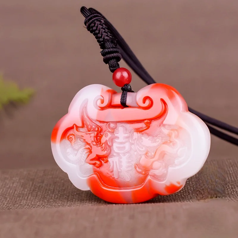 

Natural Red White Jade Dragon Phoenix Pendant Necklace Chinese Hand-Carved Charm Jewellery Fashion Amulet for Men Women Gifts