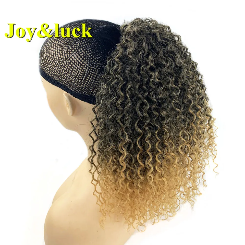 Joy&luck Afro Kinky Curly Puff  Drawstring Ponytail Short Hair Bun for Black Women Synthetic Chignon Hair Style