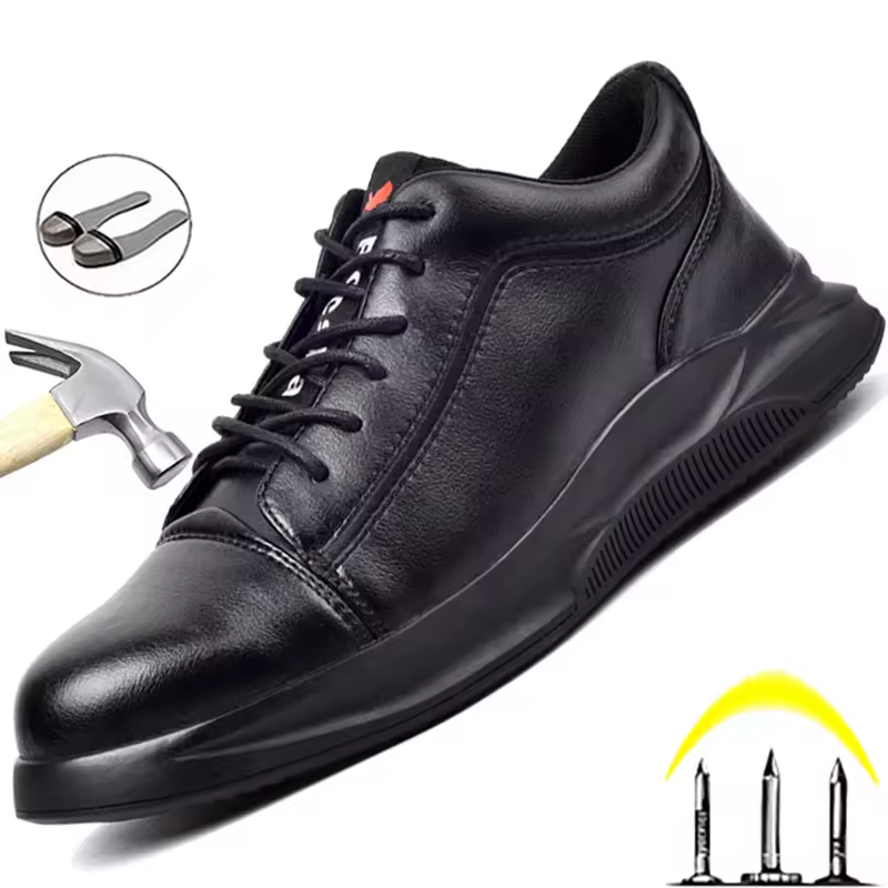 Leather Safety Shoes Men Steel Toe Shoes Anti-Smash Anti-Puncture Work Shoes Waterproof Men Shoes Anti-Scalding Industrial Shoes
