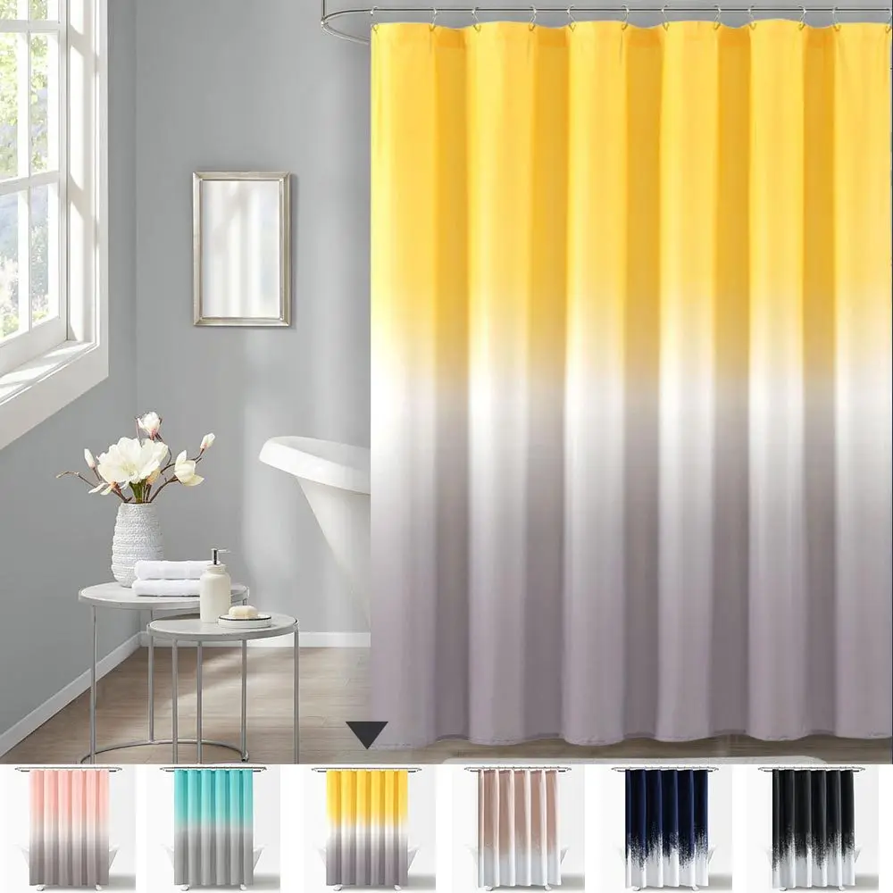 Modern Simple Color Gradient Waterproof Shower Curtain Pure Color Bathroom Bathtub Shower Partition Curtain Decoration 12 Hooks