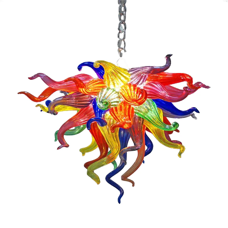 Rainbow Color Glass Lighting Chandelier Chain Pendant Lamp Store Dining Room Decor Hand Blown Stained Glass LED Pendant Light