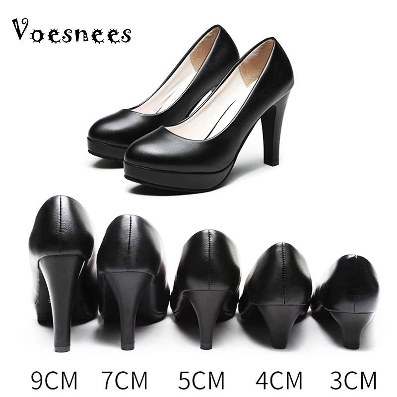 Voesnees scarpe da donna comodo abbigliamento formale tacchi alti neri 3-5cm scarpe da lavoro professionali con etichetta per assistente di volo con