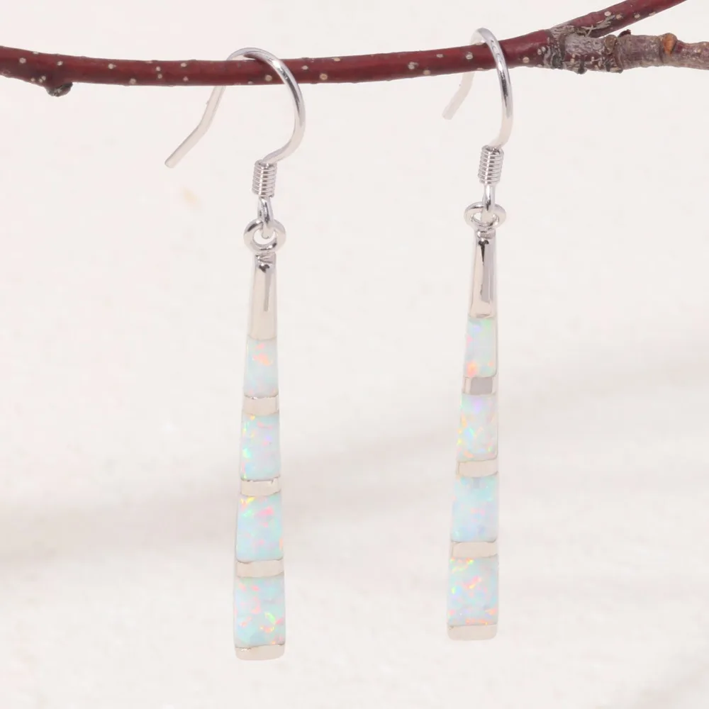 CiNily Created White Green Fire Opal Authentic .925 Sterling Silver Wholesale for Women Jewelry Drop Earrings 2 1/8\