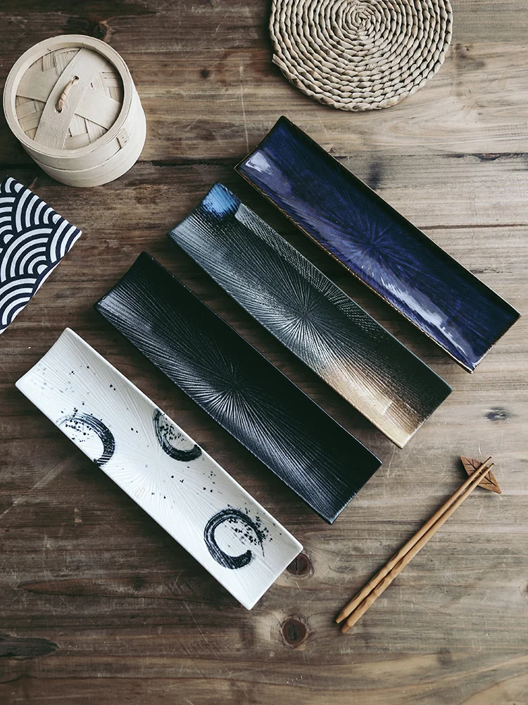 

Sushi plate ceramic rectangular plate creative Japanese cuisine pastry plate hand-painted long sashimi plate saury plate