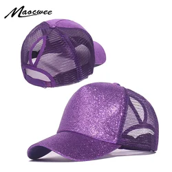 Fashion Baseball Caps Women Girl Ponytail Cap Sequins Shiny Messy Bun Snapback Hat Sun Caps Gorra Casual Ponytail Baseball Caps