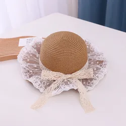 Sombreros de Panamá de encaje para niñas, sombrero de paja para madre y bebé, sombrero de Sol para niña, gorra de playa para bebé, 1 unidad