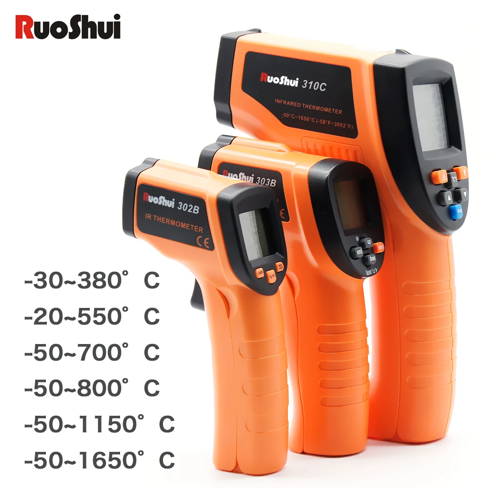 RuoShui Digital Infrared Thermometer Non Contact Pyrometer IR Laser Temperature Meter Tool LCD Display C/F Selection Thermometer