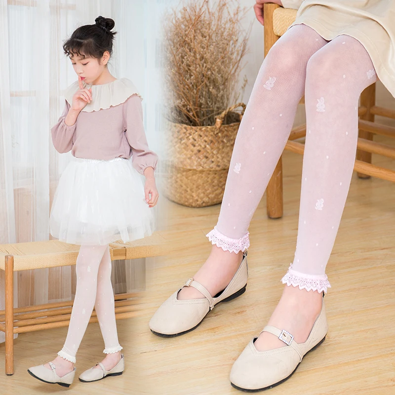 Girls summer thin section cute rabbit snag-proof nine-point pants lace children kids legging infant legginsy одежда для девочек