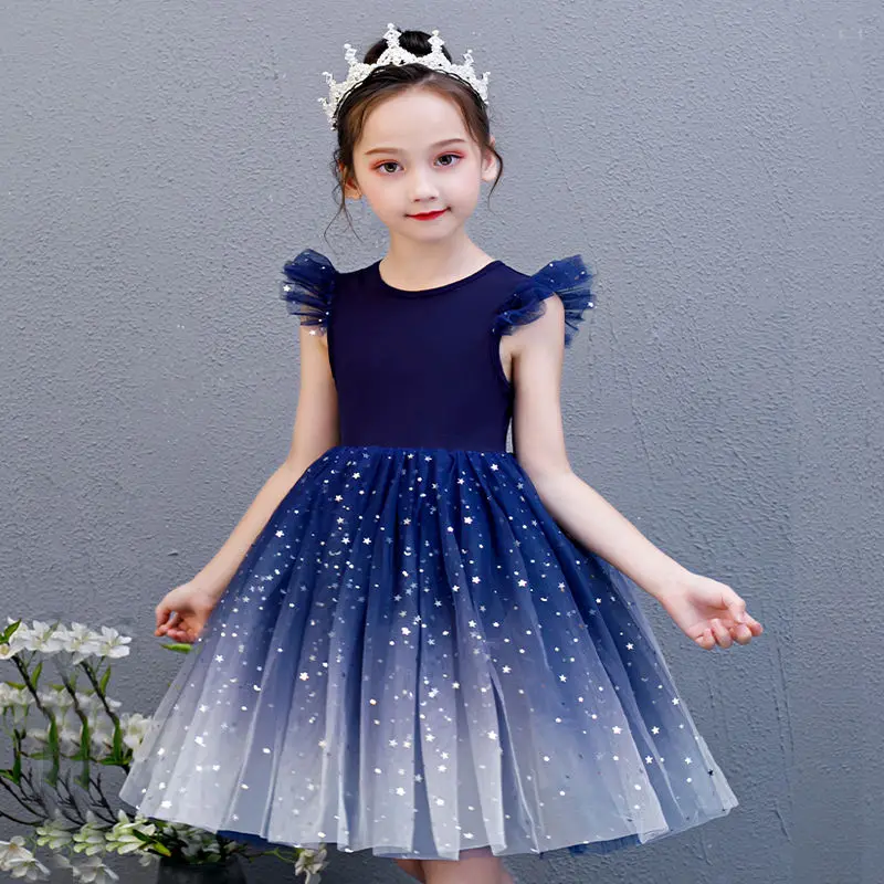 2020 new girl baby spring autumn Kids lace star tutu dress  children party birthday splice dresses clothing