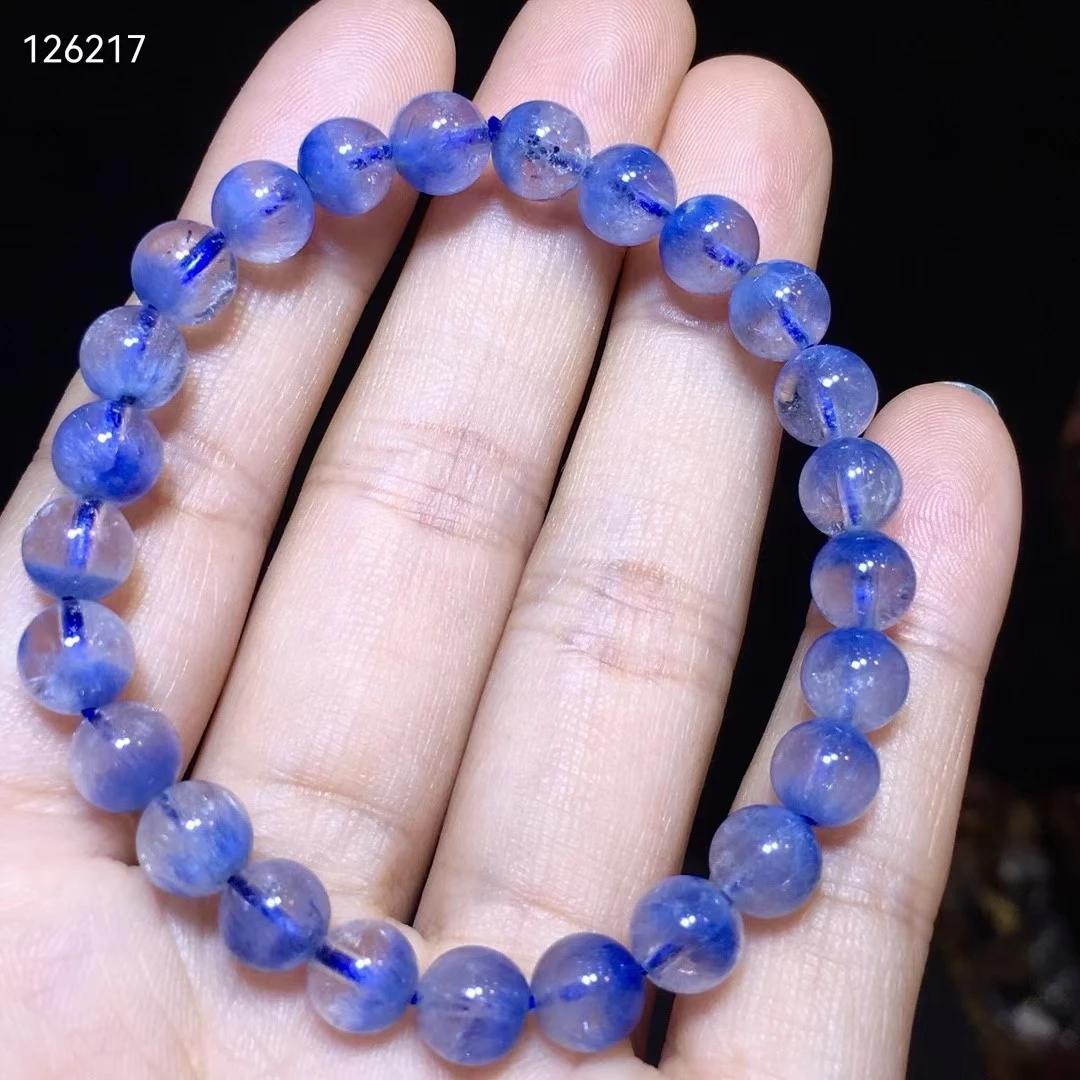 Natural Blue Rutilated Dumortierite Quartz Clear Round Beads Bracelet 7.2mm Women Men Fashion Wealthy AAAAAA