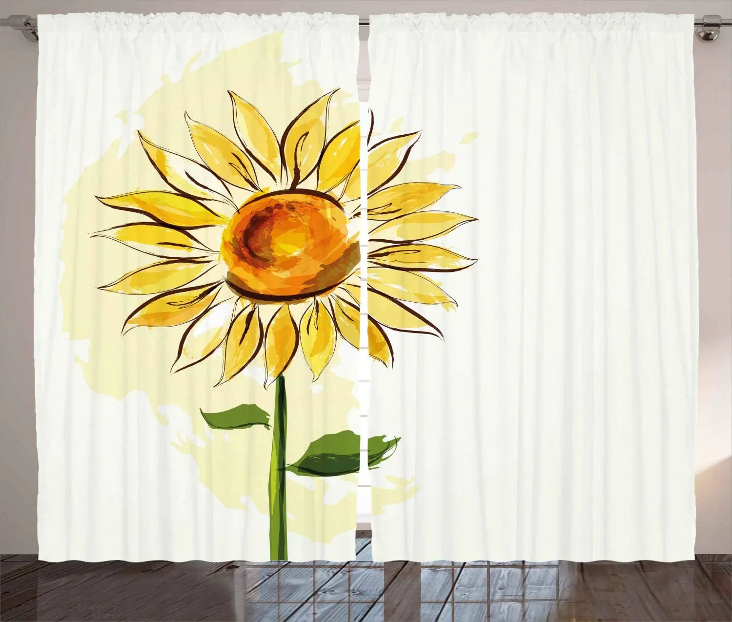 Flower Curtains Summer Sunflower in Watercolor Soft Pastel Toned Large Petals Artwork Living Room Bedroom Window Drapes Yellow