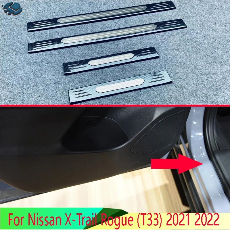 For Nissan X-Trail Rogue (T33) 2021 2022 Stainless Steel Ouside Door Sill Panel Scuff Plate Kick Step Trim Cover Protector