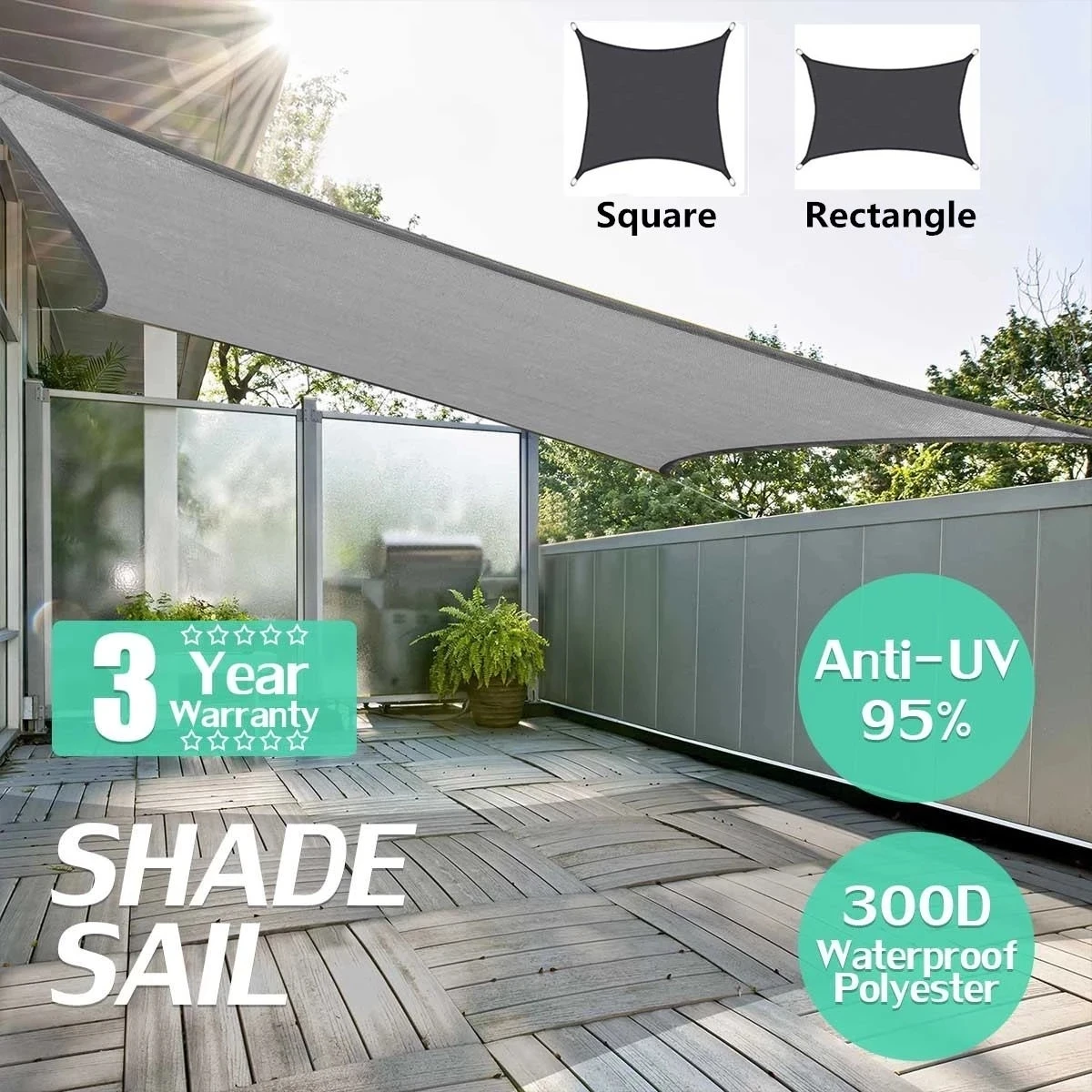 Gray 300D waterproof shade sail anti-uv ultralight awning garden pool awning shade sail awning2022