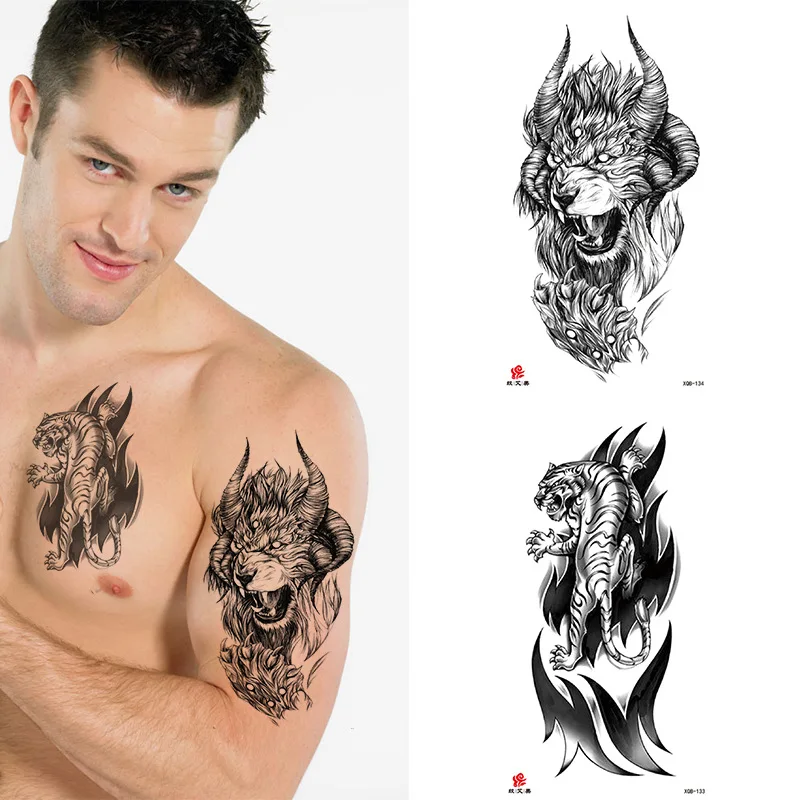 

Animal Tiger dragonTemporary Tattoos Fox Wolf Eagle Fake Tatto Sticker Owl Flower Tatoo Body Armbands Men tatuajes temporales