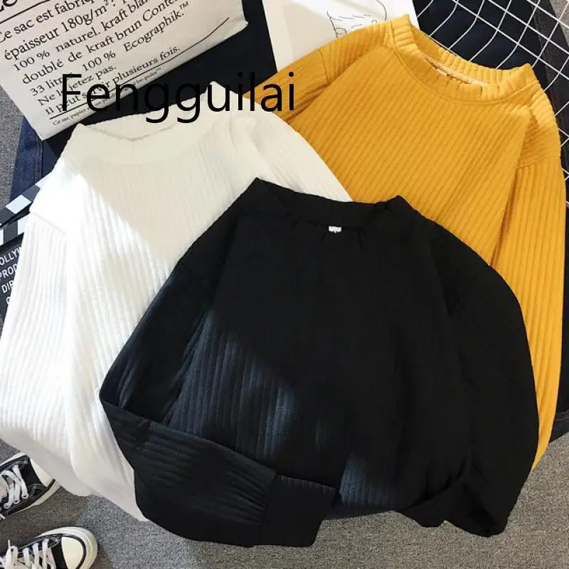 Sweater Women 2020 Autumn Winter New Solid Color Base Sweater Long Sleeve O Neck Fashion Loose Harajuku Slim Sweater Female Tops