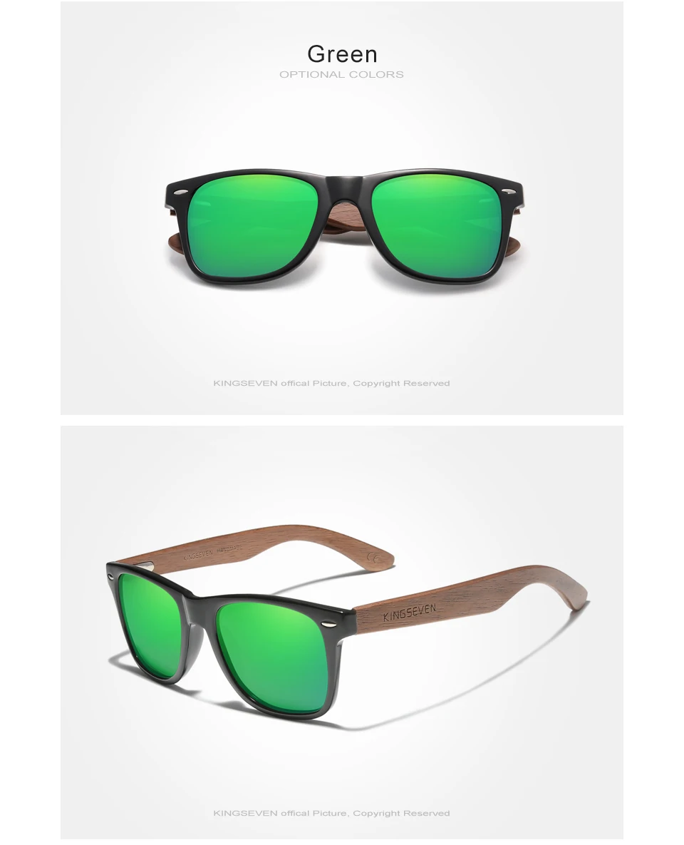 KINGSEVEN Vintage handgefertigte Sonnenbrille aus schwarzem Walnussholz für Herren und Damen, polarisierte Spiegelgläser für Damen und Herren, UV400 – Detail 9