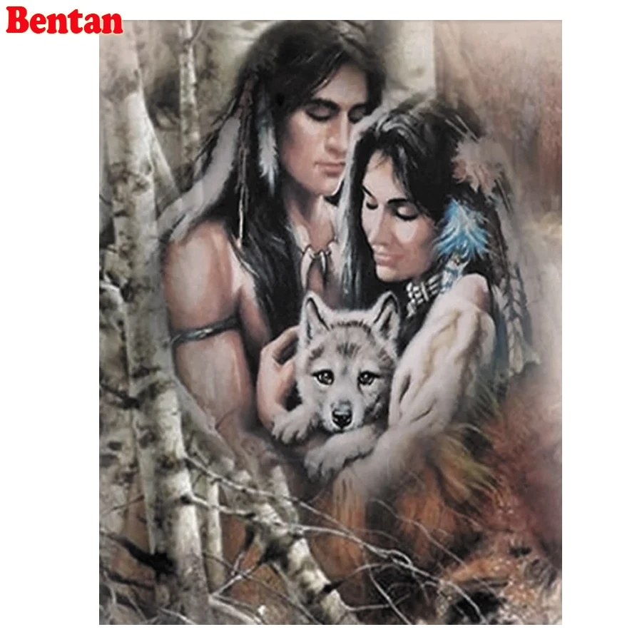 

5D DIY Diamond Painting Indian Lovers Wolf Picture Full Drill Square Beads Embroidery Cross Stitch Diamond Mosaic Christmas Gift