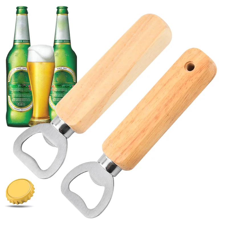 

400Pcs/Lot Wine Opener Bartender Bottle Opener Rubber Wood Handheld Wine Beer Soda Glass Cap Bottle Opener for Home Kitchen Bar