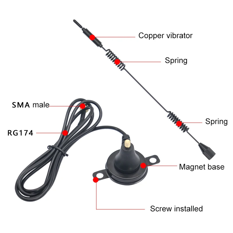 5G Antenna 4G 3G GSM Omni antenna High gain Copper rod spring Magnet base Screw fixation SMA-J male Strong magnetic 3m Cable