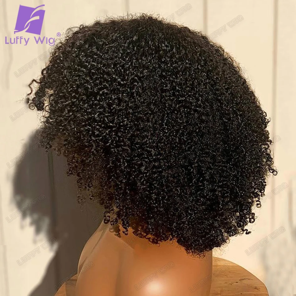 Afro kinky encaracolado perucas de cabelo humano com franja brasileiro remy cabelo humano couro cabeludo topo completo máquina feita peruca para preto luffywig