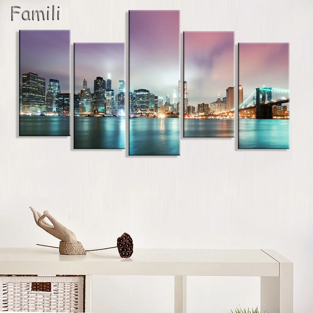 5 Panel Framed Printed brooklyn manhattan new york Painting children's room decor print poster picture canvas egyptian decor