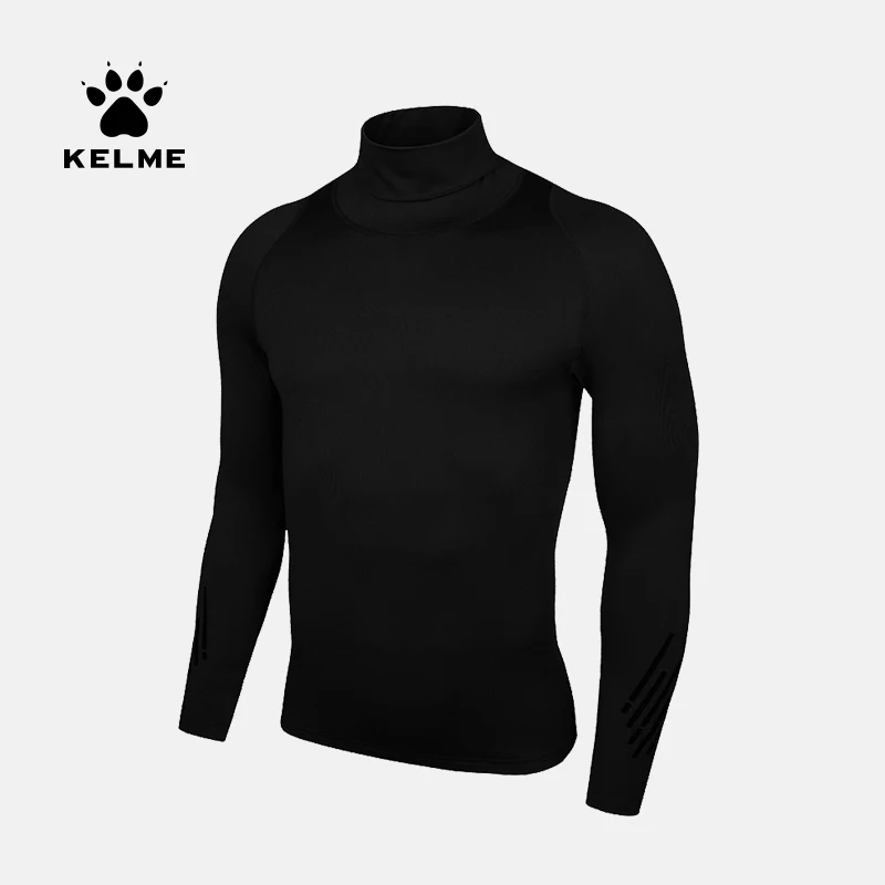 KELME Men's T-shirt Men Sports Fitness Slim Fit Long-sleeved Velvet Hign Colla Warm Training Running Sportswear T Shirt 3881109