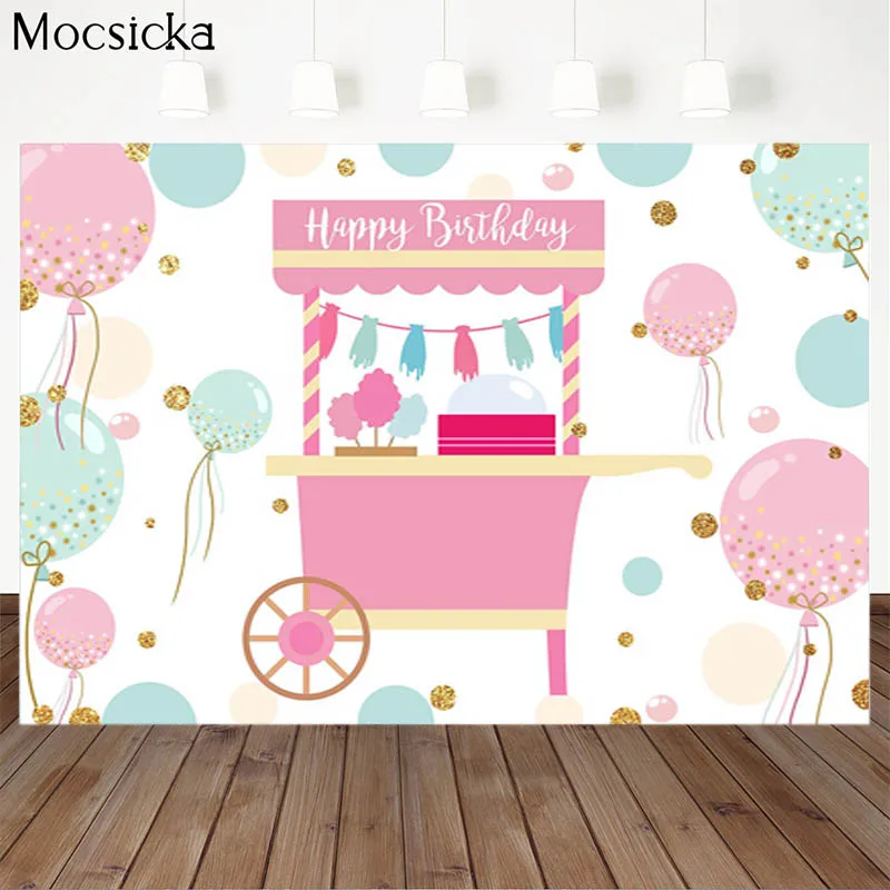 Mocsicka วันเกิดบอลลูนพื้นหลัง Marshmallow ตกแต่งสไตล์เด็กภาพพื้นหลังแบนเนอร์