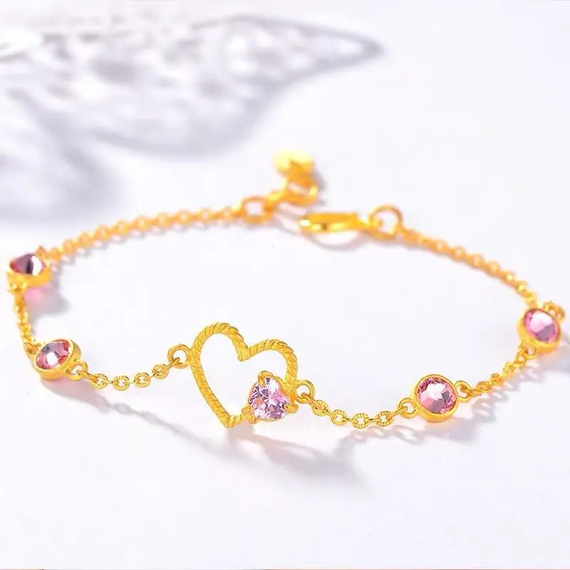 

Heart Amethyst 18K Gold Bracelet for Men Women Wedding Engagement Jewelry Luxury Chain Bracelet Not Fade Fine Jewelry Gifts