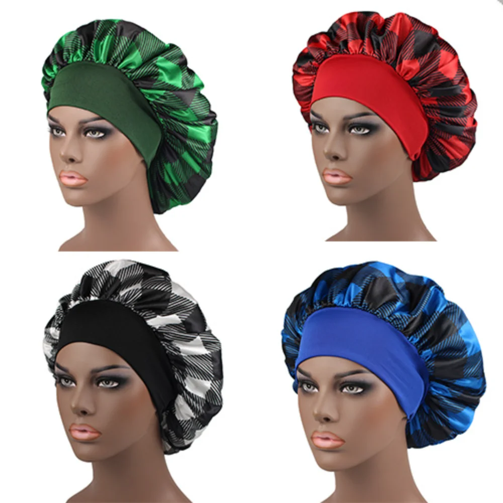 Extra Large Satin Bonnet Women Big Size Beauty Print Satin Silk Bonnet Sleep Night Cap Head Cover Bonnet Hat Wholesale