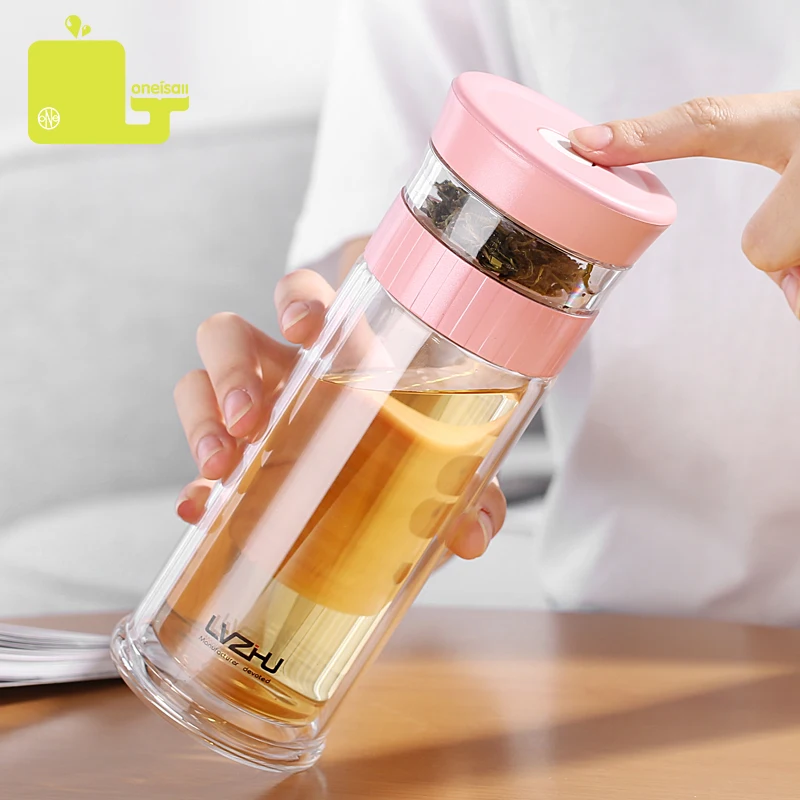 400ml Portable Double Wall Borosilica Glass Tea Infuser Bottle Of Water With Lid Filter Automobile Car Cup Creative Gift Tumbler