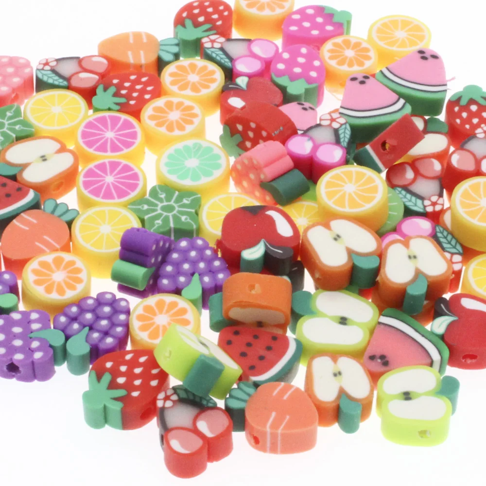 

CHONGAI 100Pcs Fruit Beads Style Polymer Clay Spacer Beads DIY Necklace Accessories