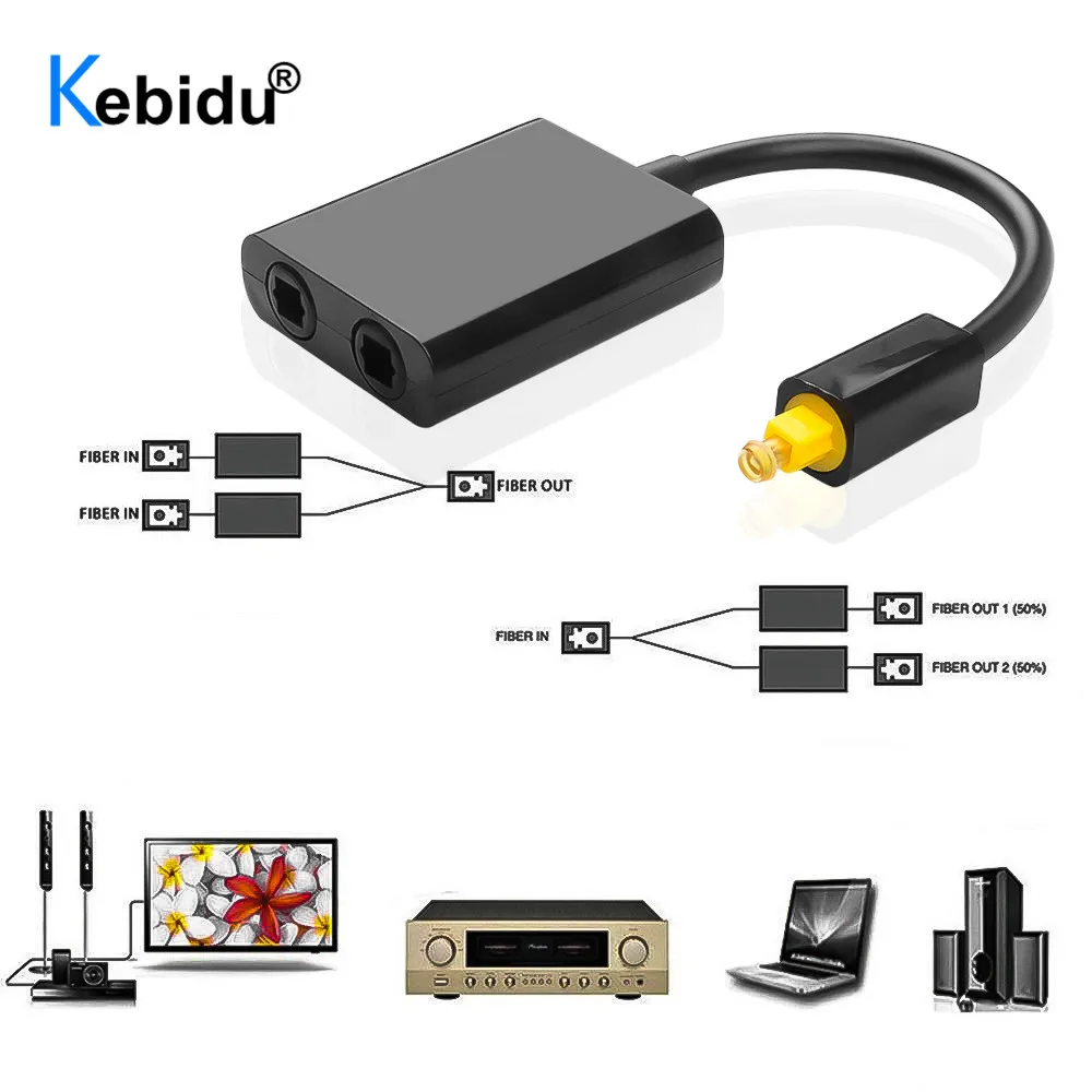 Kebidu Nieuwe Digitale Spdif Optische Audio Splitter Adapter 2 Manier Toslink Splitter Spdif Optische Kabel Splitter Hub 1 Ingang 2 uitgang
