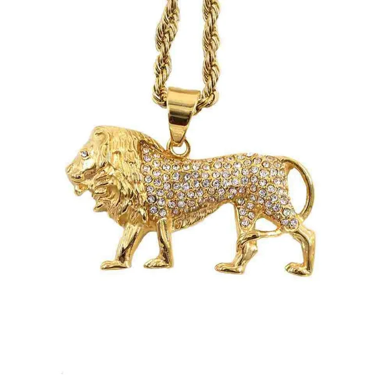 Austrian Rhinestone Inlaid Lion Pendant Necklace Men's Necklace New Fashion Animal Accessories Party Domineering Jewelry