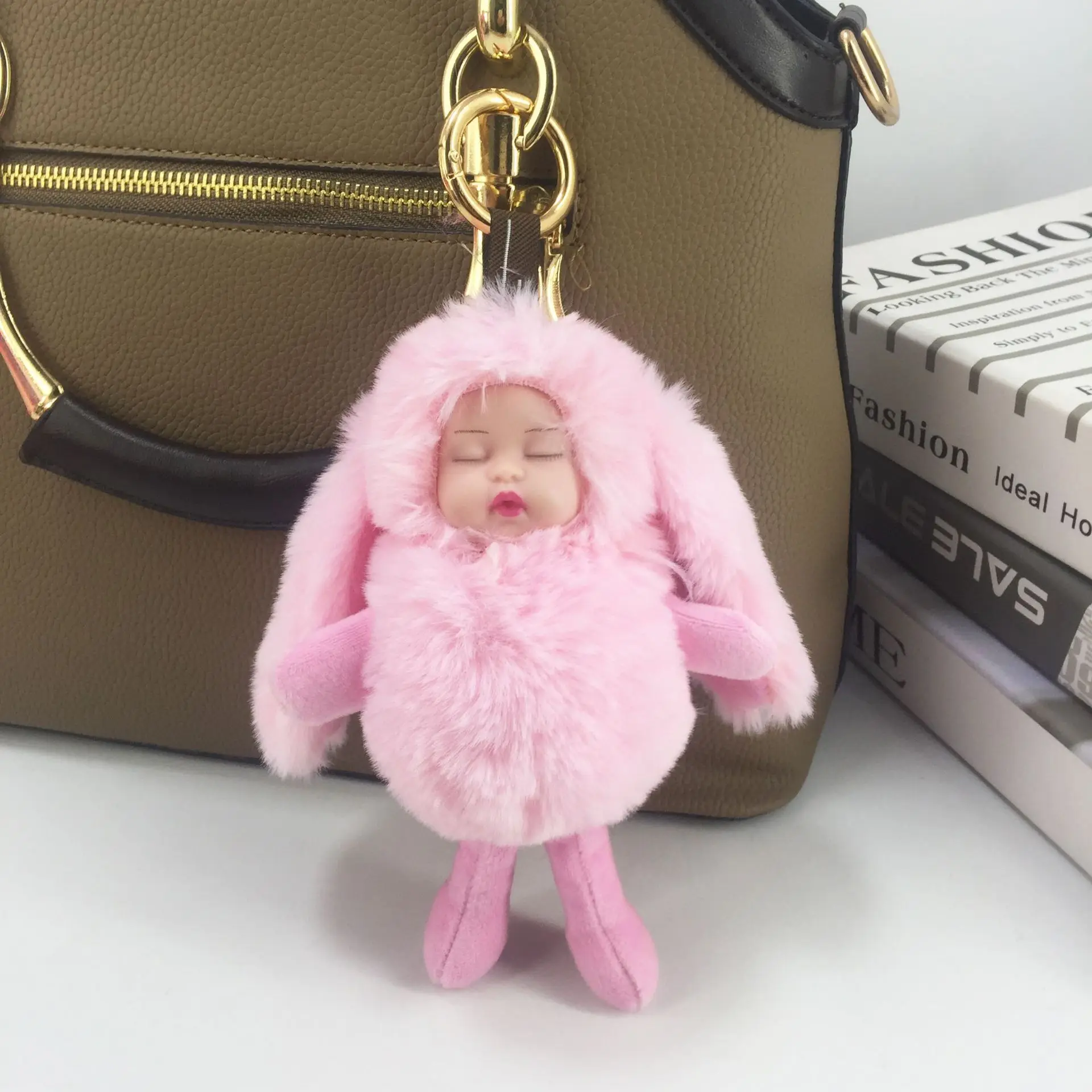 Pompom rabbiteCute Fashion Kids Plush Dolls Keychain Soft Stuffed Toys Keyring Mini Plush Animals Key Chain Baby For Girls Women