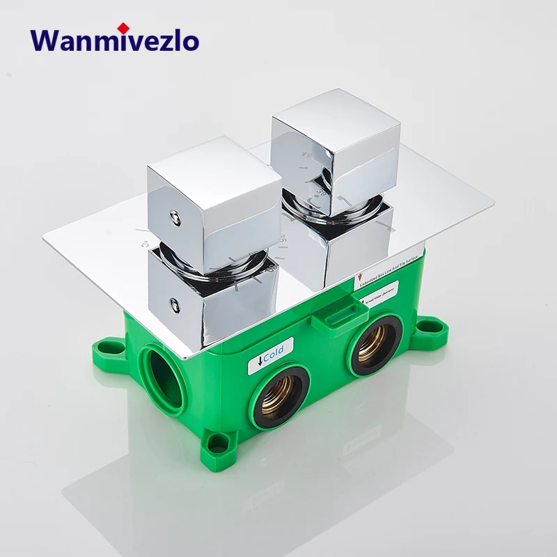 

2/3 Ways Thermostatic Mixer Valve Chrome Temperature Control Shower Faucet Valve Square Handle Shower Mixer Valve Cartridge
